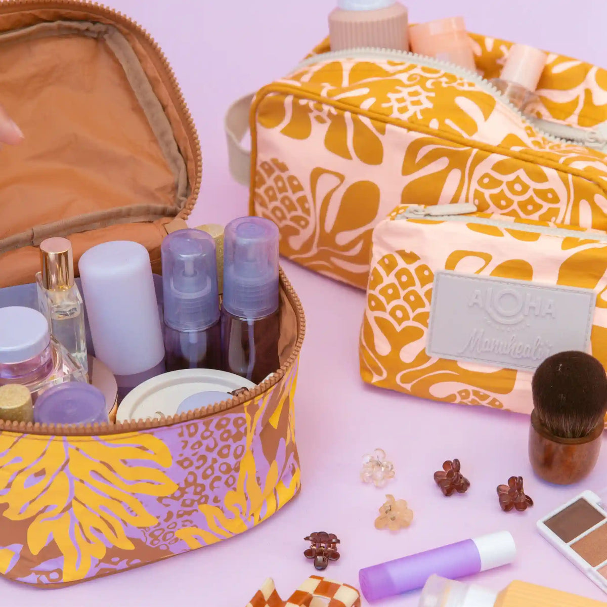 ʻUlu Quilt Mini Pouch in Peach on Hot Mustard