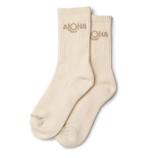 ALOHA Logo Crew Socks in Sandstone