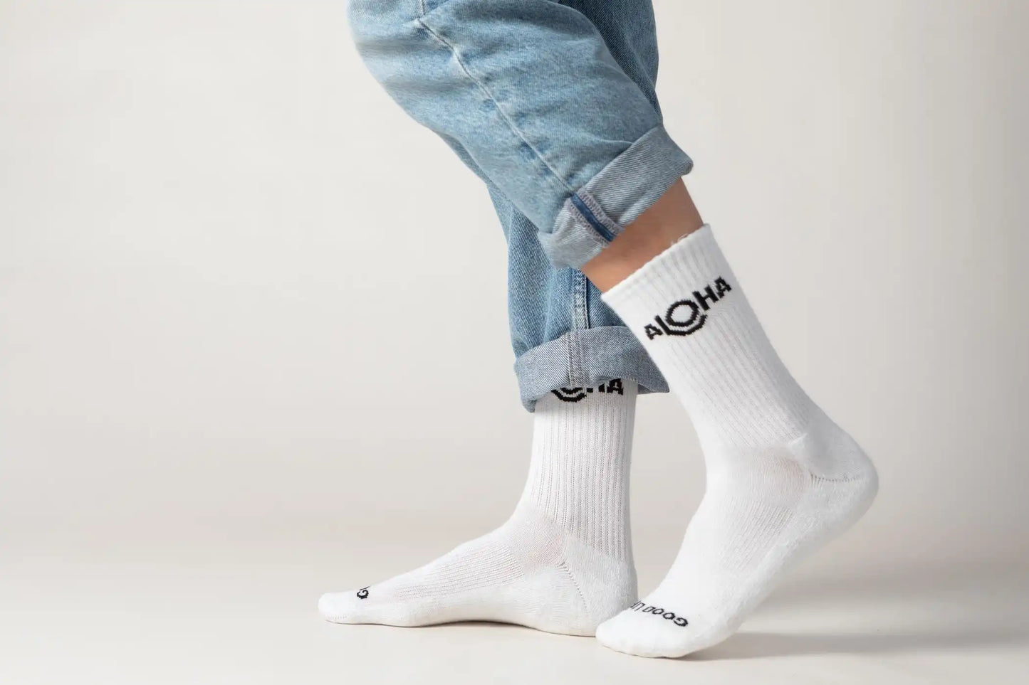 ALOHA Logo Crew Socks in White