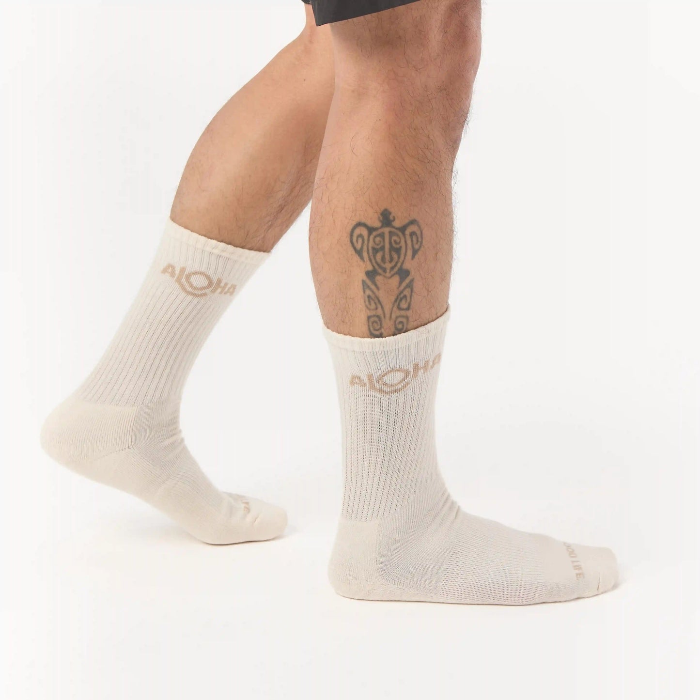 ALOHA Logo Crew Socks in Sandstone
