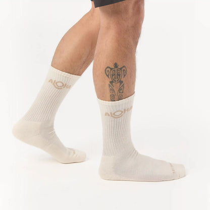 ALOHA Logo Crew Socks in Sandstone